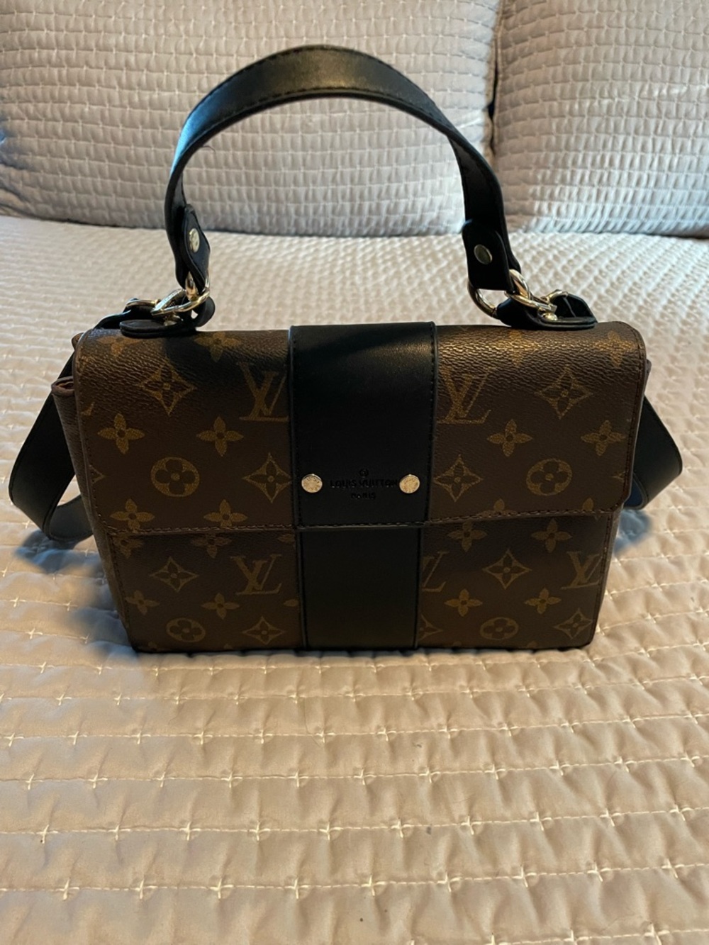 Brown Monogram Satchel with Black Trim
